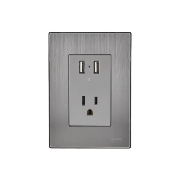 Placa Inox 1 Contacto y 2 Tomas USB Mod. INOXIOO6 Plateado