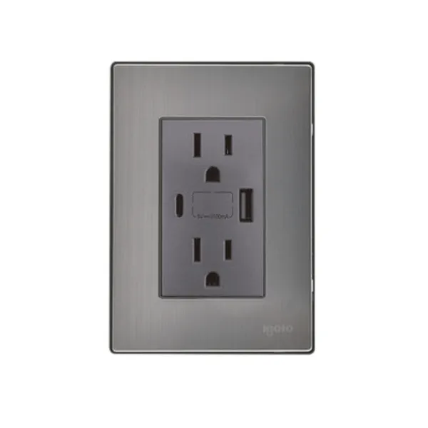 Placa Inox Inox2O25 con Contacto Dúplex + USB + USB-C 110-250V Nox