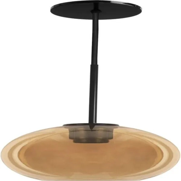 CANDIL DECORATIVO LUMINARIO COLGANTE PANTALLA VIDRIO SOPLADO AMBAR BASE METALICA NEGRA MAXXI AMERICA