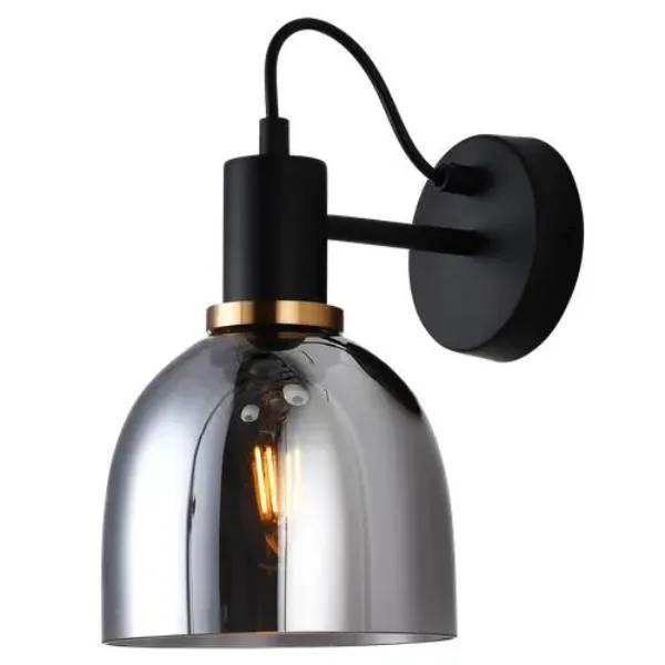 LUMINARIA DE PARED CRISTAL HUMO 1X60W MODELO LUMO NEGRO-COBRE COMERCIAL 2G